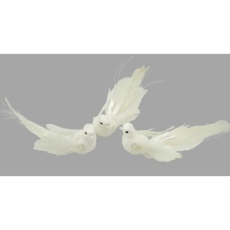 [B6662] BIRD 6.5&quot; FANCY TAIL/GLITTER WHITE W/CLIP