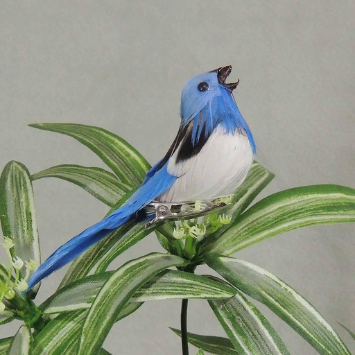 [B6678] BIRD 3.5" BLUE FEATHER W/WIRE