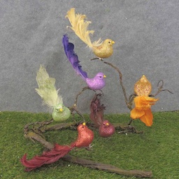 [B66812] 9&quot; GLITTER CURLY TAIL BIRD 6/BX 6-ASST W/CLIP