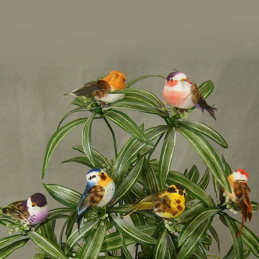 [B6699] 3" FEA/MUSHROOM BIRD W/FEET 6 ASST W/WIRE