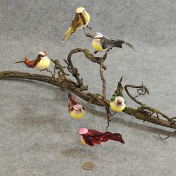 [B6702] BIRD MUSHROOM/FEATHER 4&quot; 6-ASST W/CLIP FALL COLOR