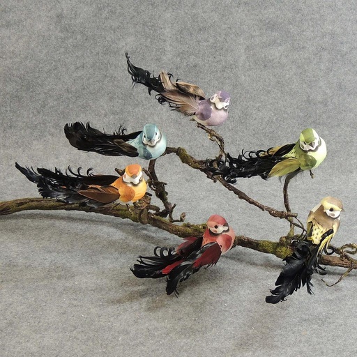 [B6704] BIRD MUSHROOM/FEATHER 7.5" 6-ASST W/CLIP