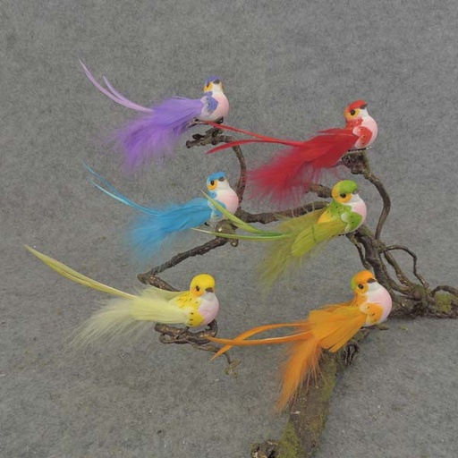 [B6739] BIRD 5" FEA/MUSH W/CLIP 6 ASST LONG TAIL