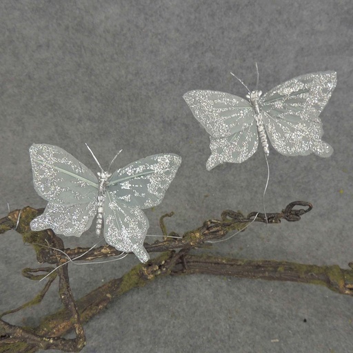 [B66101] BUTTERFLY 2.5" SILVER W/GLITTER