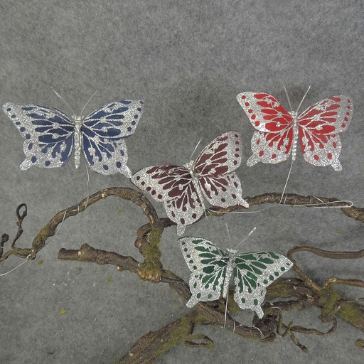 [B66141] BUTTERFLY 2.75" W/SIL GLITTER  4 ASST