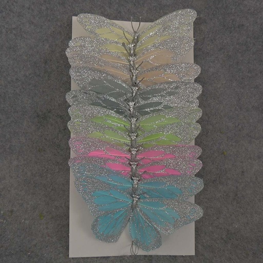 [B66172] 4.5" BUTTERFLY PASTEL 6 ASST W/SIL GLIT 