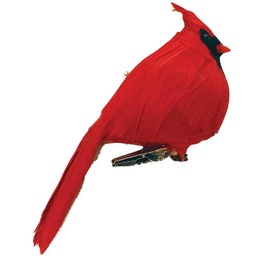 [B572-CLP] 3.5" FAT SITTING CARDINAL WITH FEATHERS AND CLIP