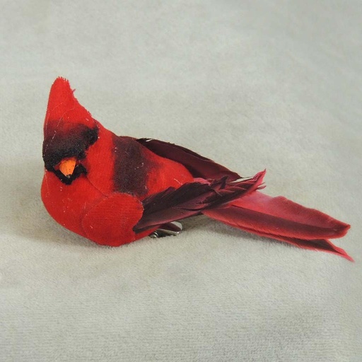 [B6607] CARDINAL 3.5" MUSHROOM/FEATHER W/CLP
