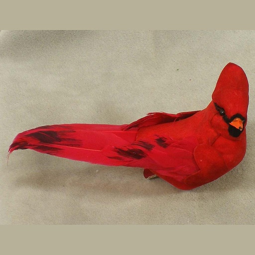 [B6713] CARDINAL 4.5" MUSHROOM/FEATHER W/CLIP
