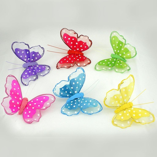 [B6642-WIR] BUTTERFLY 3.5" 6-ASST'D W/WIRE POLKA DOT