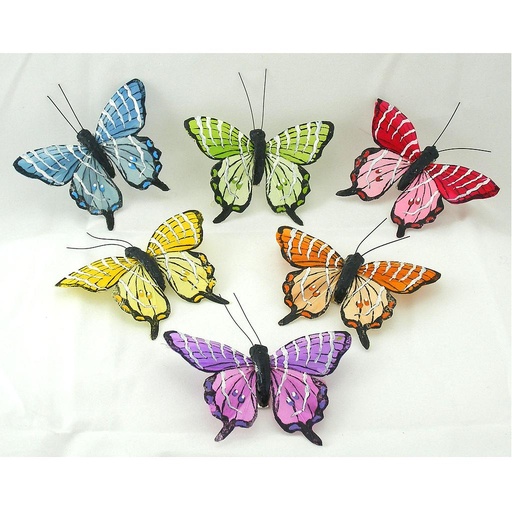 [B6645-WIR] BUTTERFLY 3.5" 6-ASST'D W/WIRE STRIPED ASSORTMENT