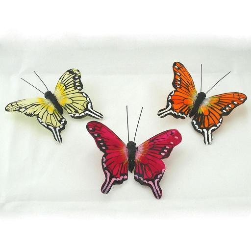 [B6651] BUTTERFLIES 3.5" FEATHER  3-AST W/CLIP