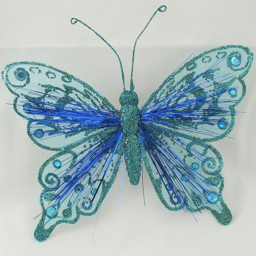 [B6656-BLU] BUTTERFLY 7" GLITTER BLUE W/CLIP