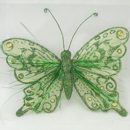 [B6656-GRN] BUTTERFLY 7&quot; GLITTER GREEN W/CLIP
