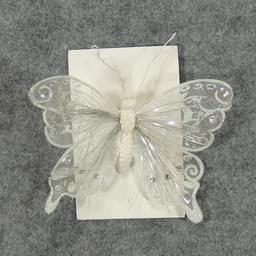 [B6656-WHT] BUTTERFLY 7&quot; GLITTER   WHITE W/CLIP