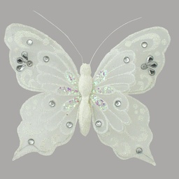 [B6660] BUTTERFLY 5.5&quot; GLITTER WHITE W/CLIP