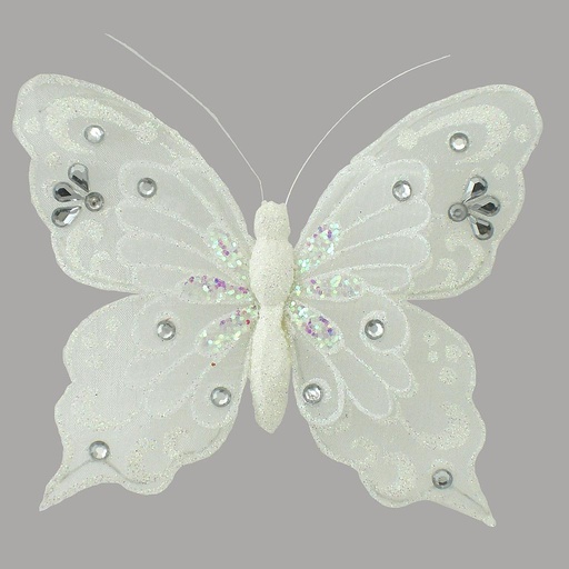 [B6660] BUTTERFLY 5.5" GLITTER WHITE W/CLIP