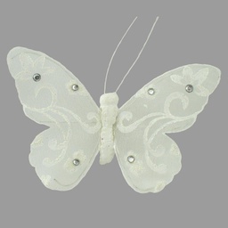 [B6661] BUTTERFLY 4.75&quot; GLITTER WHITE W/CLIP