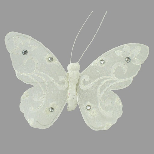 [B6661] BUTTERFLY 4.75" GLITTER WHITE W/CLIP