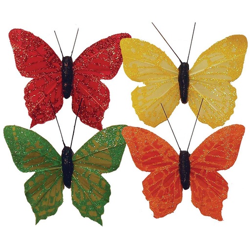 [B66634] 2.5" FEATHER BUTTERFLY  4 ASST