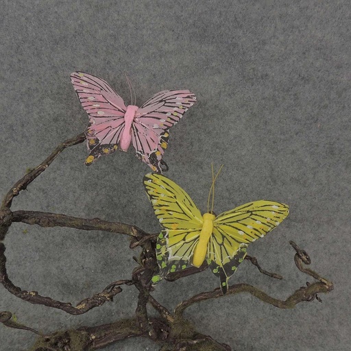 [B6670] BUTTERFLY 4"  2-ASST YELLOW & PINK W/ WIRE