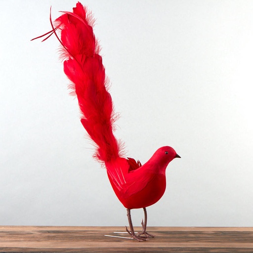 [B322157-RED] 18" STANDING DOVE WITH LONG FEATHER TAIL  RED