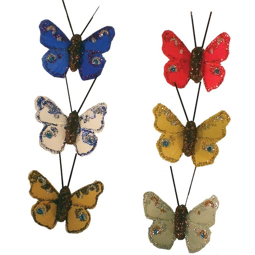 [B66760] 1.25" GLITTER BUTTERFLIES 24/BX 6-ASST