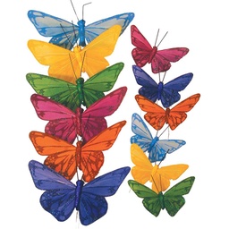 [B66795] 4.5&quot;/2.5&quot; FEATHERED BUTTERFLIES 6-ASST'D  BRIGHT COLOR MIX