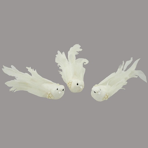 [B6663] DOVE WHITE BIRD 5.9" GLITTER W/CLIP