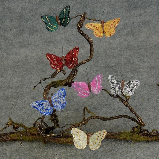 [B66825] 2.25" GLITTER BUTTERFLIES 14/BX 7-ASST W/WIRE