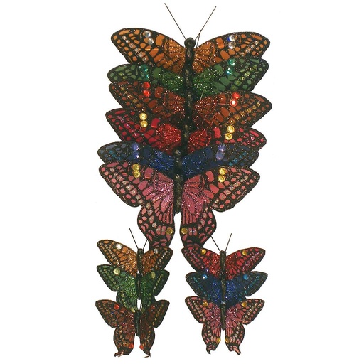 [B66827] 4.5"/2.5" FEATHERED  GEM MONARCH BUTTERFLIES 6-ASST'D W/WIRE 