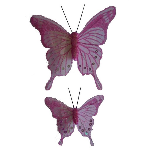 [B66837] 4.5"/2.5" SHEER IRR/GLIT BUTFLY PINK W/WIRE