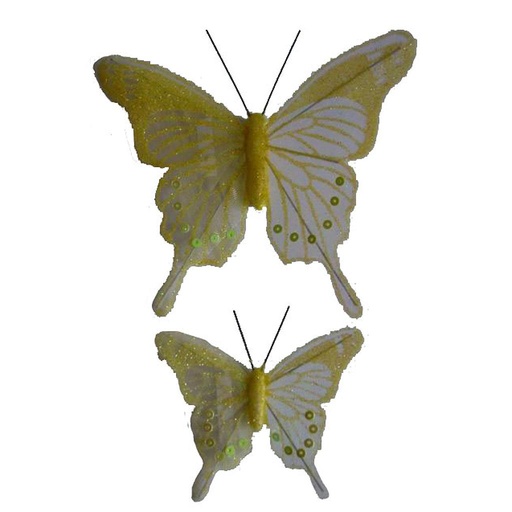[B66838] 4.5"/2.5" SHEER IRR/GLIT BUTFLY YELLOW W/WIRE