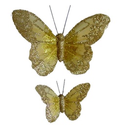 [B66840] 4.5"/2.5" FEATHERED BUTTERFLIES GOLD W/WIRE