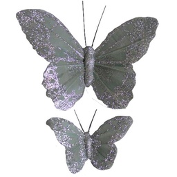 [B66841] 4.5&quot;/2.5&quot; FEATHERED BUTTERFLIES SILVER W/WIRE