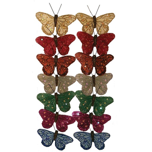 [B66845] 2.5" GLITTER BUTTERFLIES 14/BX 7-ASST W/WIRE