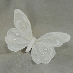 [B6688] BUTTERFLY 4.25&quot; WHITE W/PEARLS W/CLIP