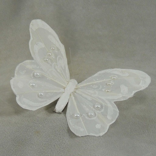 [B6688] BUTTERFLY 4.25" WHITE W/PEARLS W/CLIP