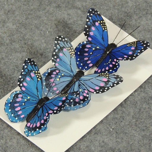 [B6689-BLU] BUTTERFLY 3.25" 3 SHADES ASST'D BLUE ASST W/CLIP