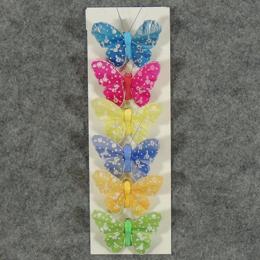 [B6693] BUTTERFLY 3.5" 6-ASST'D W/CLIP PASTEL DOTS