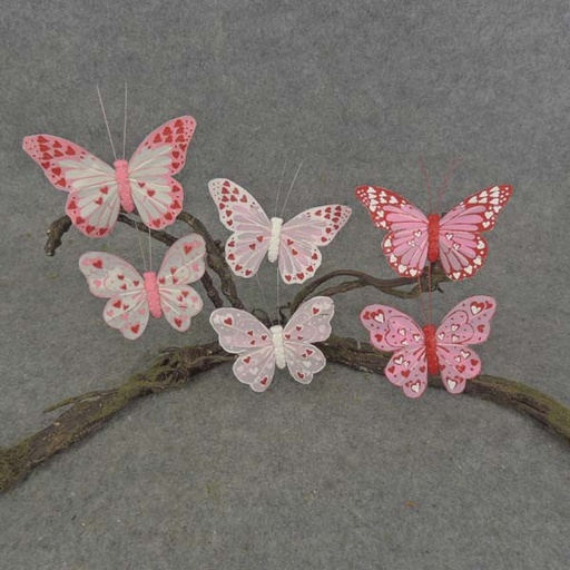 [B6767-AST] BUTTERFLY 6-ASST 3.5"& 4" CLIP FEATHER/HEARTS