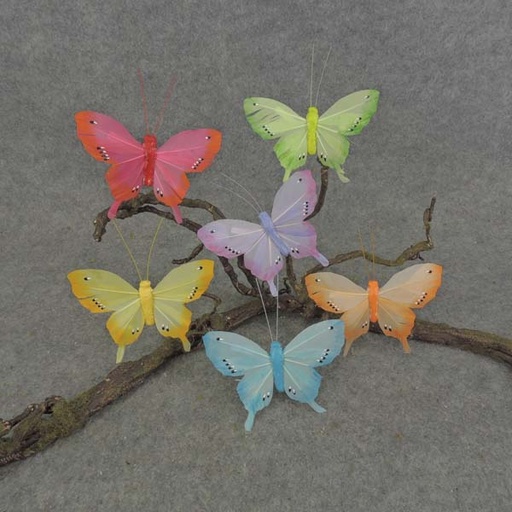 [B6769] BUTTERFLY 4.5" FEATHER 6 ASST W/CLIP