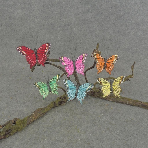 [B6773] BUTTERFLY 3" FEATHER/WIRE 6 ASST