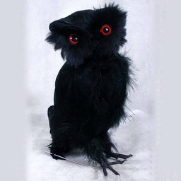[B66046] OWL 6&quot; STANDING FEATHER BLACK W/RED EYES