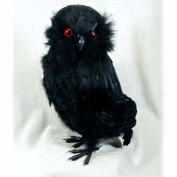 [B66047] OWL 13&quot; STANDING FEATHER BLACK W/RED EYES