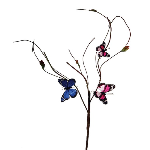 [B83084A] 20" TWIG BRANCH W/3 BUTTERFLIES 2 PINK & 1 BLUE
