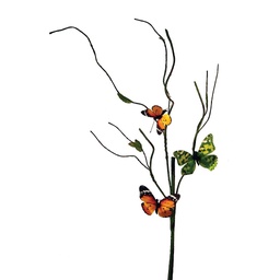 [B83084F] 20" TWIG BRANCH W/3 BUTTERFLIES 2 ORG & 1 GRN