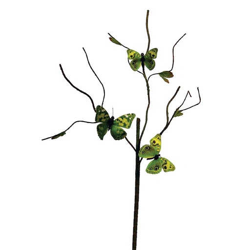 [B83084G] 20" TWIG BRANCH W/3 BUTTERFLIES 3 GREEN