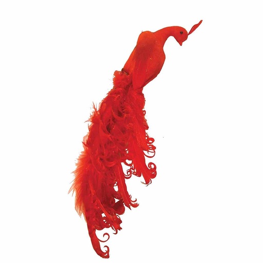 [B322034-RED] 11" CURLY TAIL PEACOCK W/MICA  RED