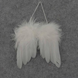 [BF14] ANGEL WINGS 4" FEATHERED WHITE  W/WHT HANGER